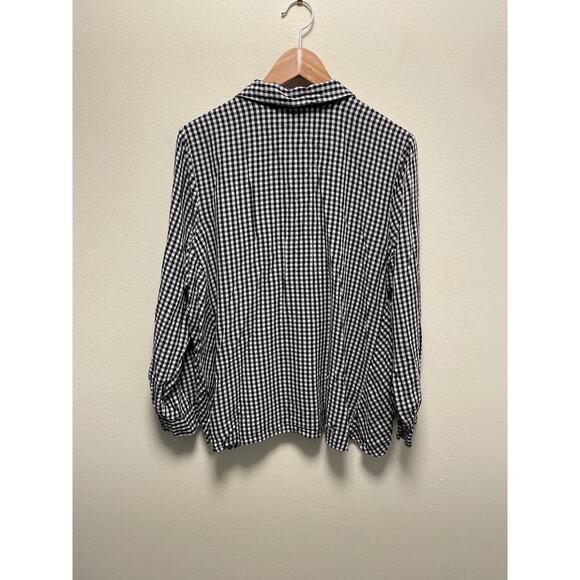 J. Jill Womens Top XL Black Rayon Gingham Long Sleeve Button Up Cottagecore FLAW - Picture 4 of 8